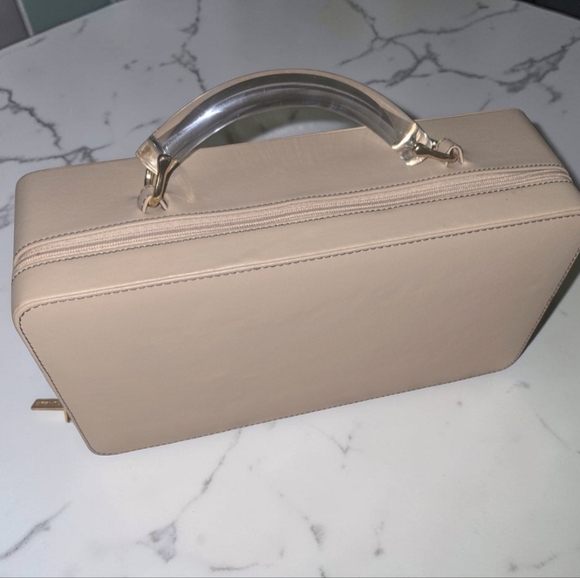 Estee Lauder Handbags - Vintage Estée Lauder Nude Makeup Case Acrylic Handle Retro Vanity Travel Bag